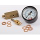 Manometer base, brass, 12 x 12 mm, thread connecting piece M6 x 0,75, spring loaded valve and manometer