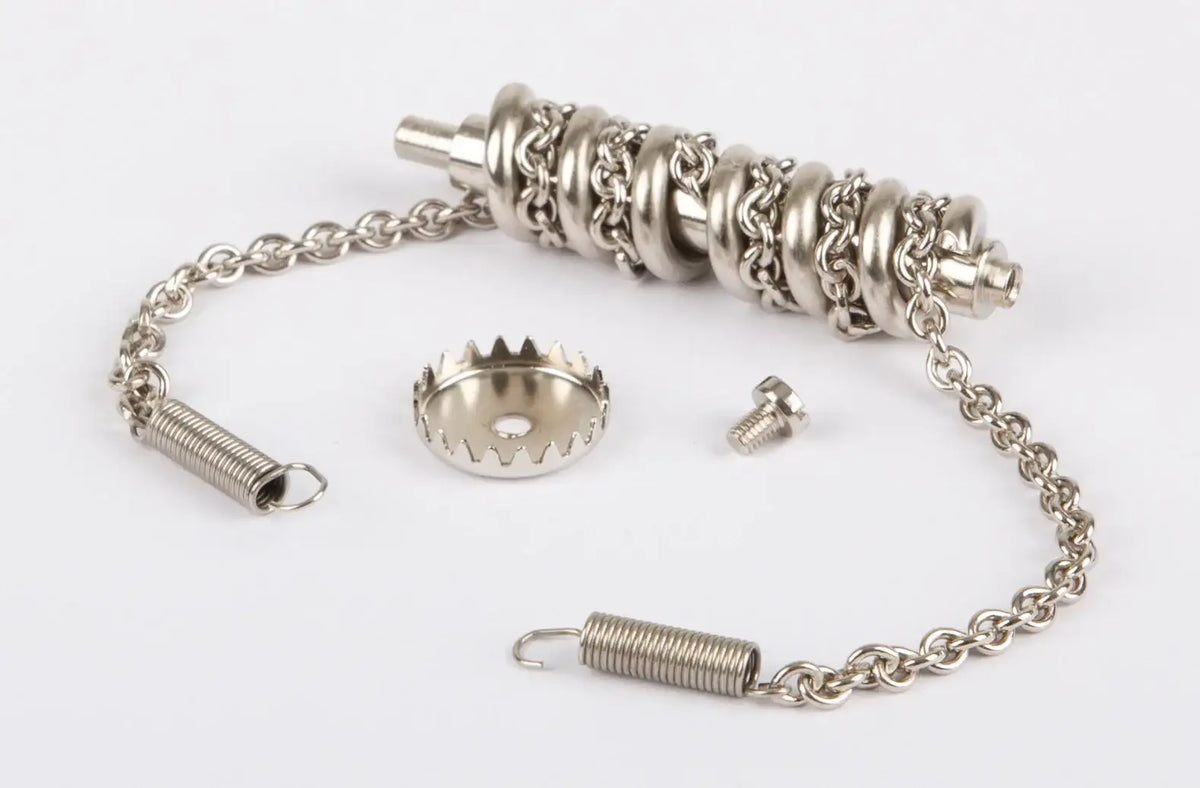 Schnecke mit Kette und Zahnkranz, lang, (nickel) mit Zugfeder