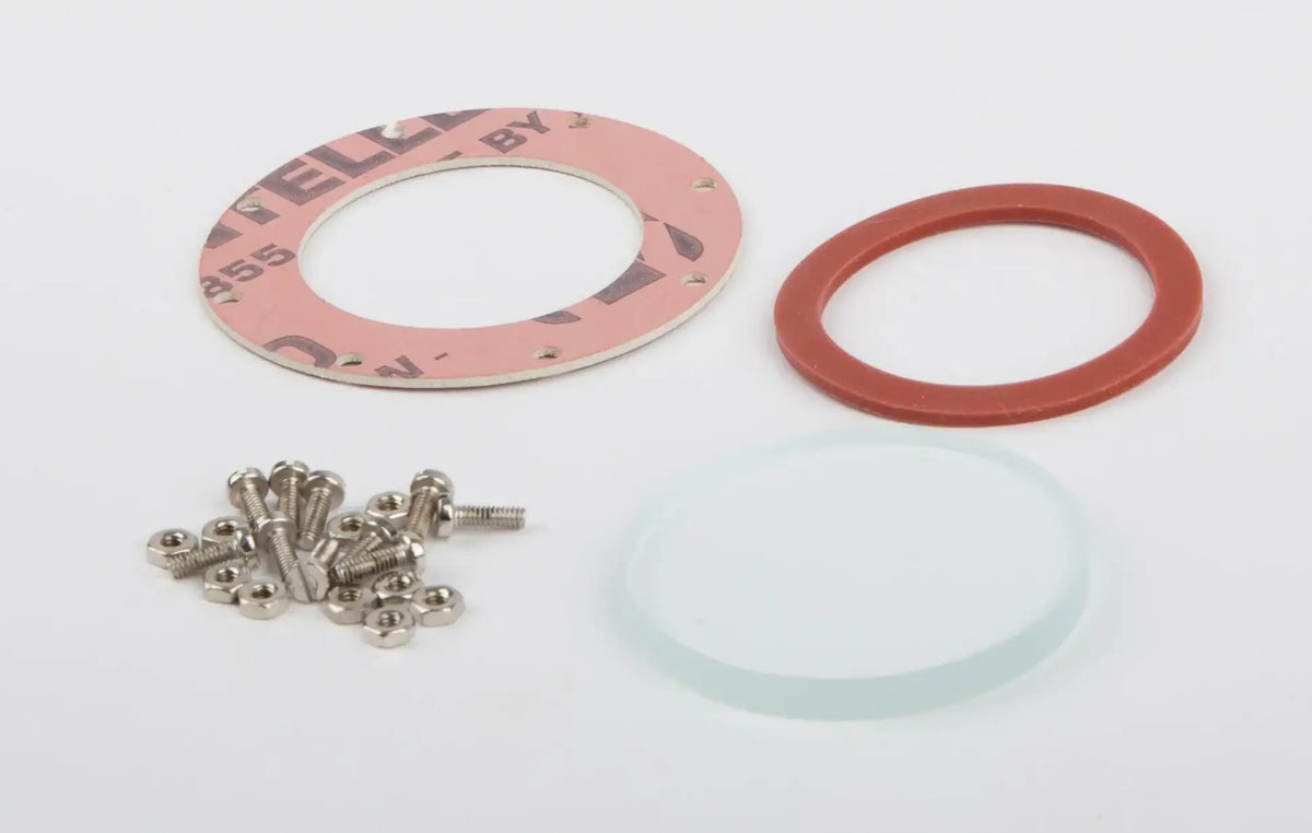 Wasserstandsglas, 4 mm Stärke, D=37 mm, mit Schrauben, Muttern (vernickelt)